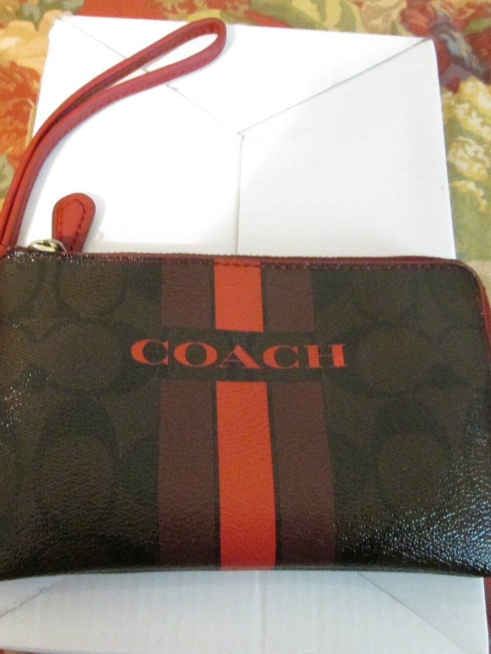 Coach Signature Brown & Red Wristlet